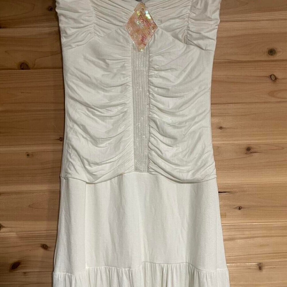 White Midi Dress With Sequin F 7 E 9